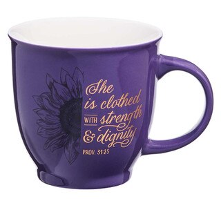 She is Clothed with Strength & Dignity Purple Ceramic Mug - Proverbs 31:25