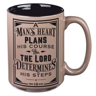 A Man's Heart Brown Ceramic Coffee Mug- Proverbs 16:9