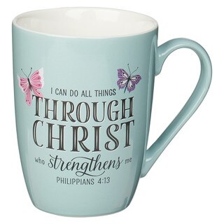 Through Christ Blue Butterfly Ceramic Coffee Mug – Philippians 4:13