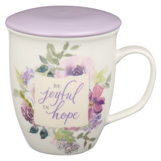 Be Joyful in Hope Lilac Lidded Ceramic Coffee Mug - Romans 12:12