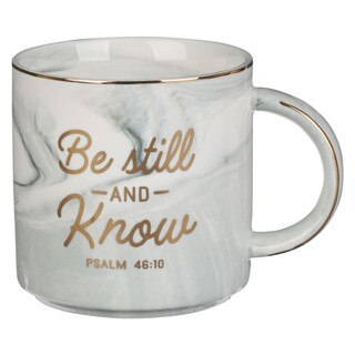 Be Still White Marbled Ceramic Coffee Mug - Psalm 46:10