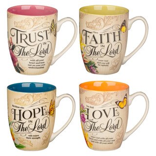 Faith Trust Hope and Love Floral Mug Set