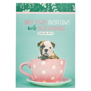 My Cup Overflows Teal Puppy Notepad - Psalm 23:5