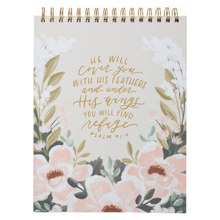 Under His Wings Green Floral Spiral Notepad - Psalm 91:4