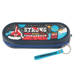 Strong and Courageous Navy Silicone Pencil Case - Joshua 1:9