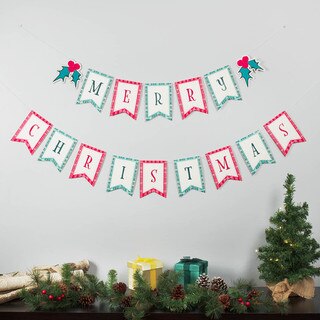 Merry Christmas Red and Teal Plaid Paper Garland