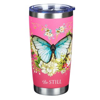 Pink Be Still Butterfly Stainless Steel Travel Tumbler - Psalm 46:10