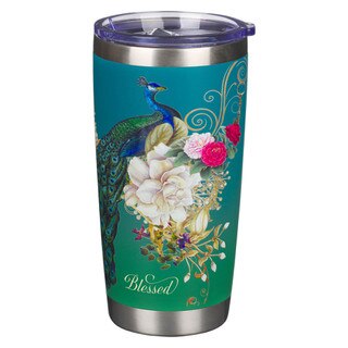 Blessed Blue Peacock Stainless Steel Travel Tumbler - Jeremiah 17:7