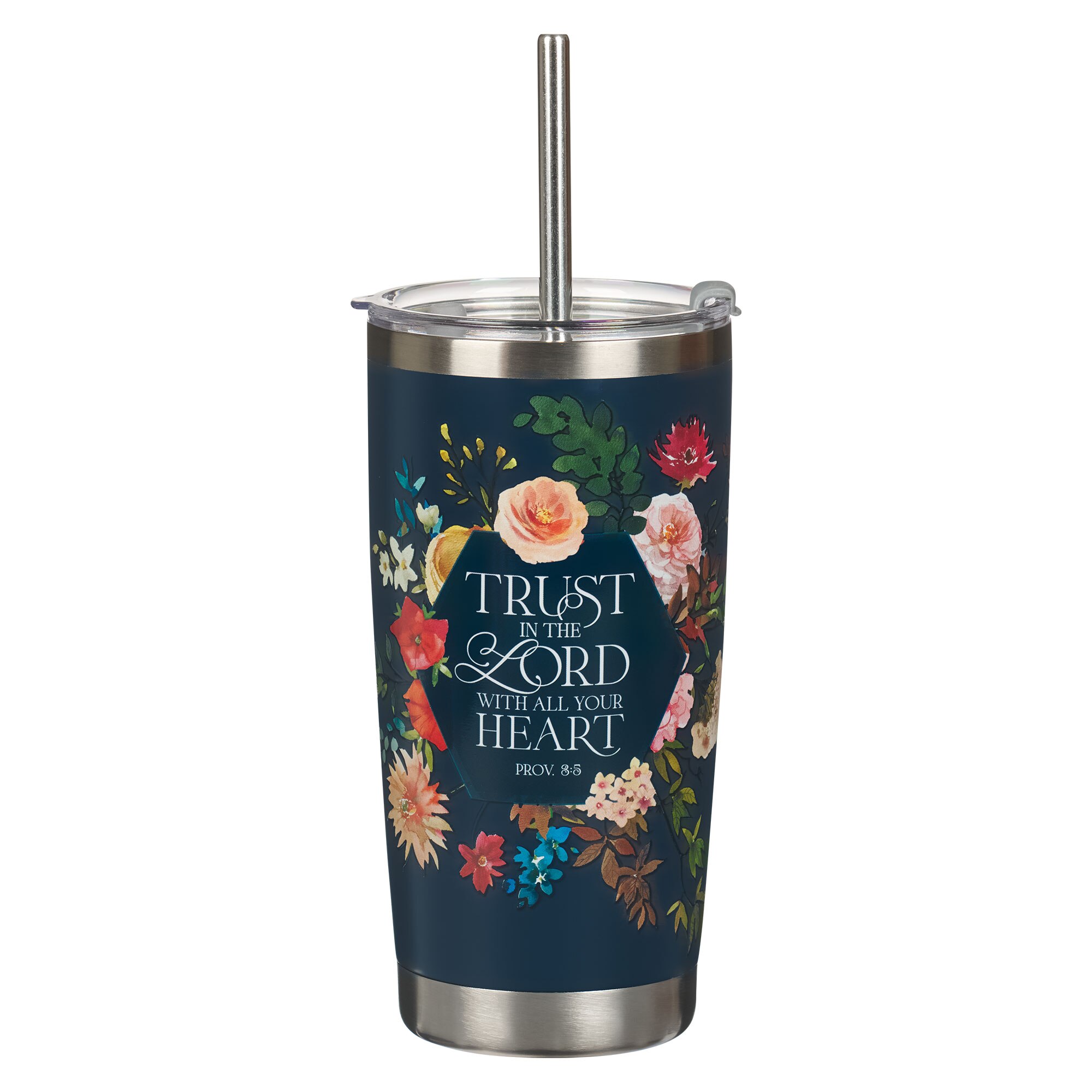 Bless You and Keep You White Floral Stainless Steel Travel Tumbler with  Straw - Numbers 6:24-25