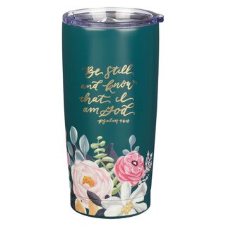 Be Still Teal Floral Stainless Steel Travel Tumbler - Psalm 46:10