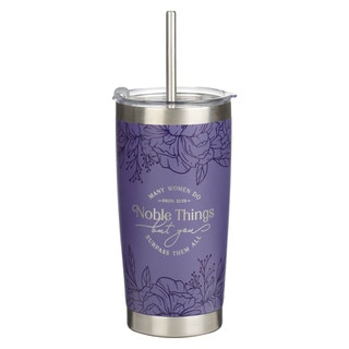 Noble Things Lavender Floral Stainless Steel Tumbler - Proverbs 31:29