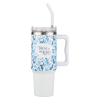 Trust in the Lord Blue Botany 40 oz Stainless Steel Travel Tumbler with Straw - Proverbs 3:5