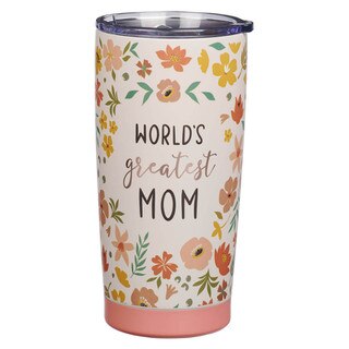 World's Greatest Mom Peach Floral Stainless Steel Travel Tumbler