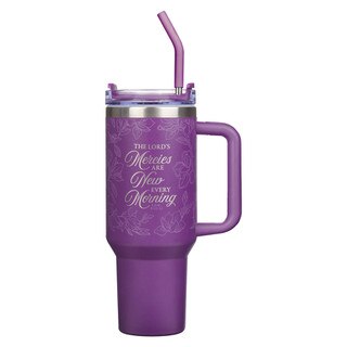 New Mercies Purple Floral 40 oz Stainless Steel Tumbler with Straw - Lamentations 3:22-23