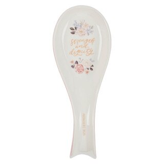 Strength and Dignity Pink Floral Ceramic Spoon Rest - Proverbs 31:25