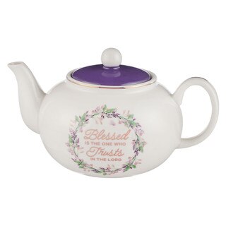 Blessed Purple Floral Ceramic Teapot - Jeremiah 17:7