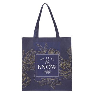 Be Still Navy Reusable Non-woven Shopping Tote Bag - Psalm 46:10