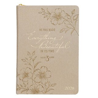 2026 Everything Beautiful Gold Faux Leather Executive Planner with Zipper Closure - Ecclesiastes 3:11