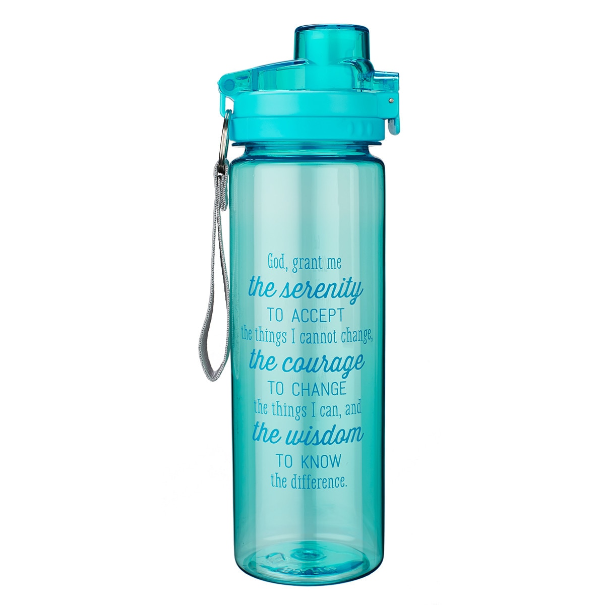 Serenity Prayer in Aqua Blue Plastic Water Bottle