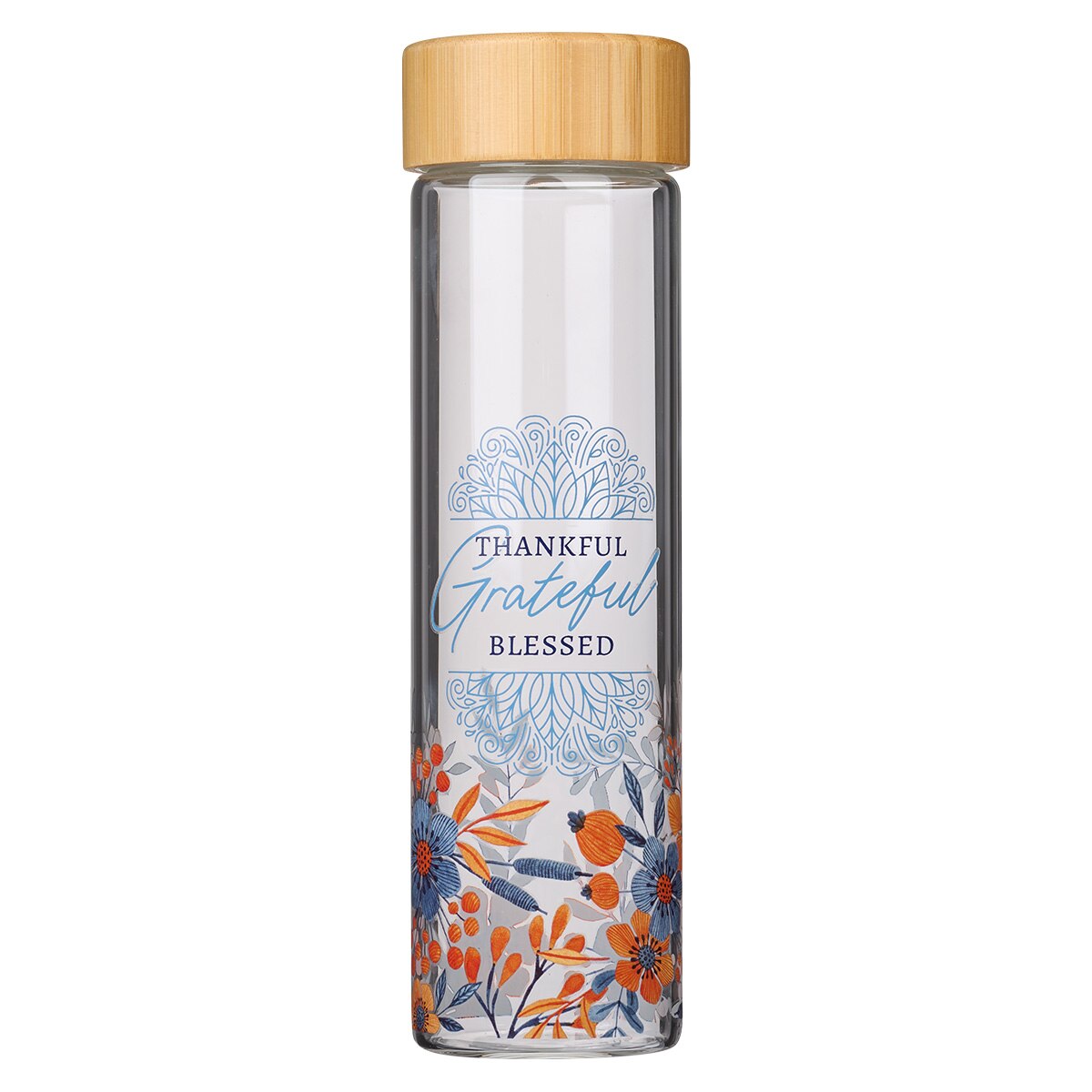 Simply Blessed Glass Water Bottle with Bamboo Lid