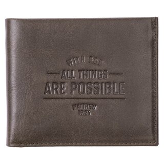 With God All Things Are Possible Brown Genuine Leather Wallet - Matthew 19:26