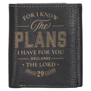 The Plans Black Full Grain Leather Wallet - Jeremiah 29:11