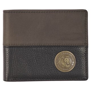 Strong and Courageous Black and Brown Full Grain Leather Wallet with Metal Badge - Joshua 1:9