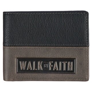 Walk by Faith Black and Gray Full Grain Leather Wallet - 2 Corinthians 5:7