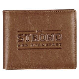 Be Strong and Steadfast Chestnut Brown Full Grain Leather Wallet - Deuteronomy 31:6