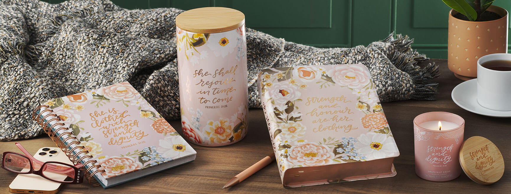 Loveall floral gift collection featuring Bibles, journals and gratitude jars